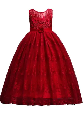 Summer Flower Dress Pageant Kids Dresses For Girls Clothes Princess's Girls Dresses for Party and Wedding Prom Red 