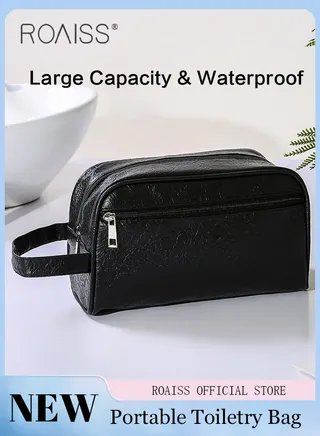 Portable Toiletry Bag Large Unisex Capacity Waterproof Travel Carry on Bag Personalized Leather Solid Color Cosmetic Handbags for Women Wallet Phone Wristlet Bag for Men 