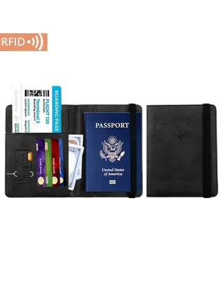 Leather Passport Covers,Travel Wallet,Passport Holder (Black) 
