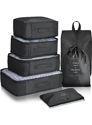 7 Set Travel Packing Organizers for Save Space Packing Cubes Luggage Organizers with Find Easily, Durable Travel Accessories Luggage Organizers with Upgraded Nylon Fabric Black 