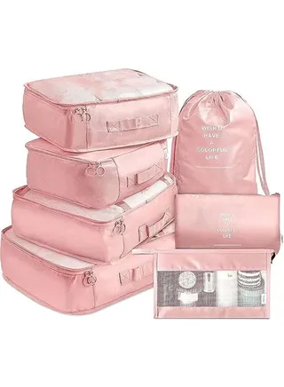 7 Pack Packing Cubes Value Set for Travel Luggage Organiser Bag Compression Pouches Clothes Suitcase Packing Organizers Set with Toiletry Bag 