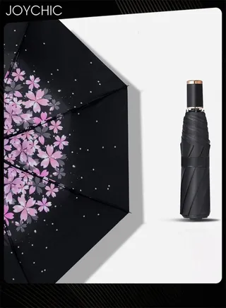 Anti-UV Sun And Rain Print Umbrella With 8 Ribs Folding Travel Umbrella Black/Pink 