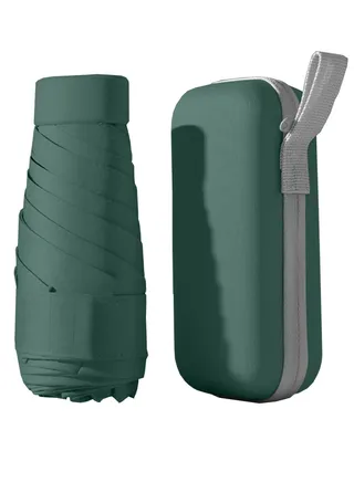 Mini Umbrella with Capsule Case Sunshine UPF50 for Rainy and Sunny Days Dark Green 