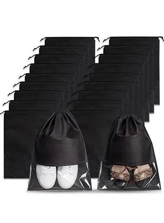 Oasisgalore Shoe Bags for Travel Portable Black Waterproof Shoes Organizers with Rope Space Saving Shoes Storage Packing Pouch 