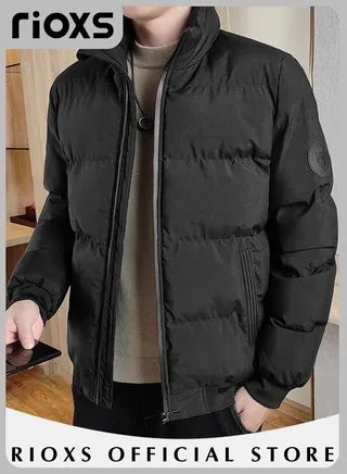 Mens Casual Winter Down Cotton Jacket Warm & Lightweight Puffer Coat with Standing Collar and Slim Fit Windproof Outdoor Jacket 