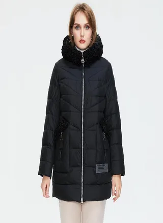 Astrid Winter Women Mid-Length Coat Fur Collar Down Jacket Parka Hooded Fashion Outwear 