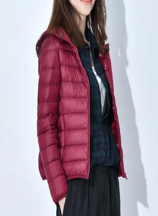 Women's Down Jacket Winter Short Hooded Warm Slim Fashion Solid Color Coat 
