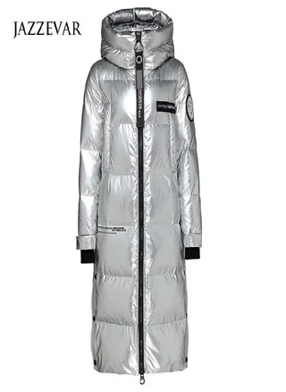 JAZZEVAR Women's Winter Silver Extended Thickened Down Jacket Fashion Knee Length Winter Coat 