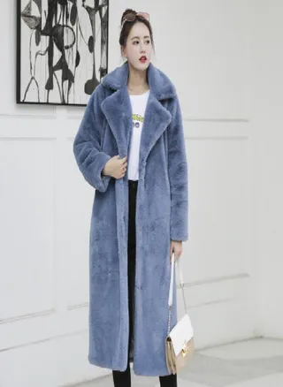 Women Winter Warm Faux Fur Coat Thick Women Long Coat Turn Down Collar Women Warm Coat With Belt Casaco Feminino 