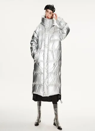 Men and Women Same Extended and Thickened Laser Fabric Loose Warm Down Jacket Large Size 