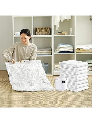 12Pcs Vacuum Storage Bags with Electric Pump Space Saver Sealer Compression Bags for Comforter and Blankets Jumbo Vacuum Seal Bags for Clothing Bedding Blankets Comforters Pillows (S+M+L+XL) 