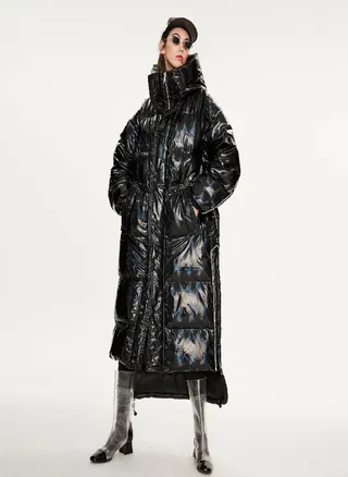 Men and Women Same Extended and Thickened Laser Fabric Loose Warm Down Jacket Large Size 