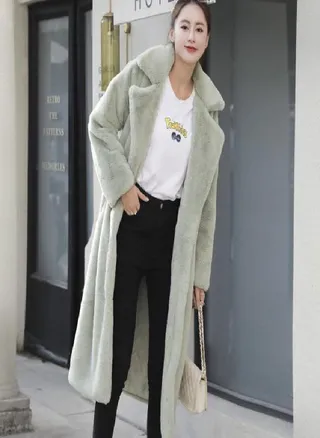 Women Winter Warm Faux Fur Coat Thick Women Long Coat Turn Down Collar Women Warm Coat With Belt Casaco Feminino 