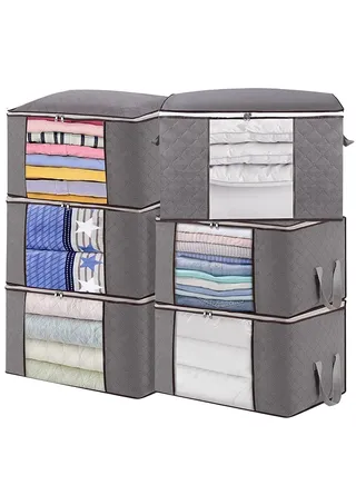 6 Pack Storage Bag, Large Capacity Storage Organizer with Double Zipper and Reinforced Handle, Multifunctional Storage Container for Comforters, Blankets and Bedding 