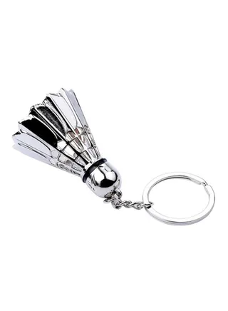 3D Badminton Shaped Key Ring Silver 