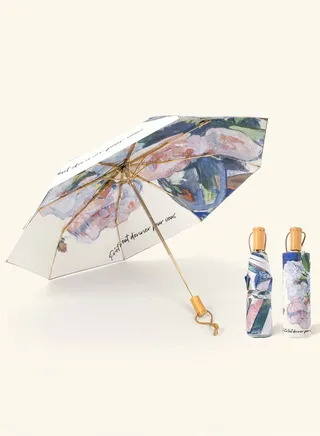 Ladies 3 Fold Floral Printing UPF 50+ UV Protection Umbrella Windproof Rainproof Travel Umbrella Multicolor 