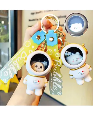 2 PCS Glow Bear Keychain Cute Astronaut Glow Pendant School Bag Pendant Small Night Light Pendant 
