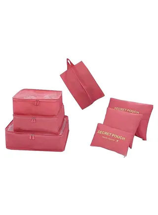 7-Piece Make Up Organizer Travel Bag Set Pink 