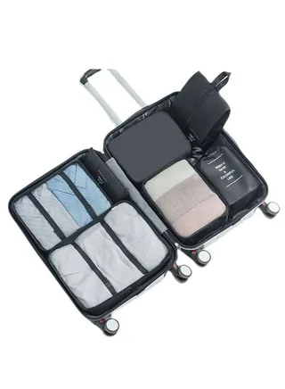 7Pcs SET Travel Luggage Organizer Packing Cubes Set Storage Bag with Shoe Bag Electronics Bag Underwear Bag for Travel Laundry Bag Traveling Accessories 
