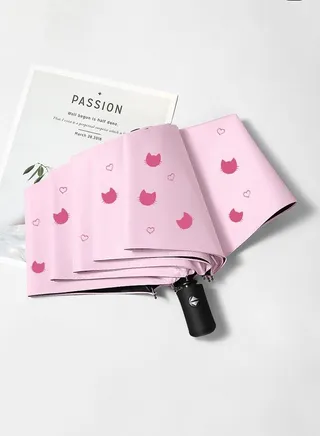 Folding UV Umbrella with Automatic Open and Close Function Pink Cats 