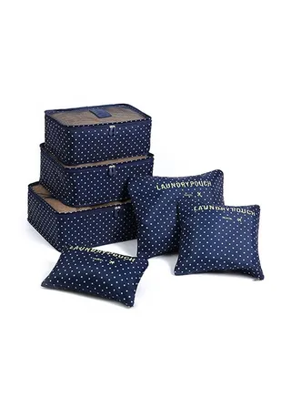 6PCS Set Travel Luggage Organizer Packing Cubes Set Storage Bag Waterproof Laundry Bag Traveling Accessories - Dark Blue Dots 