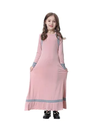 Round Neck Maxi Dress Pink/Grey 