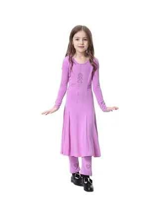 2-Piece Long Sleeve Dress Light Purple 