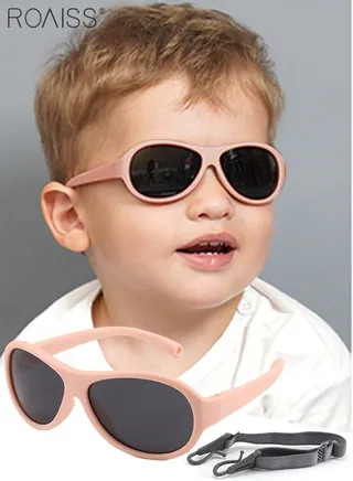Oval Polarized Sunglasses for Babies UV400 Protection Cute Beach Holiday Sun Glasses with Flexible Silicone Frame and Elastic Strap for Boys Girls Age 0-3 Sandy Pink 