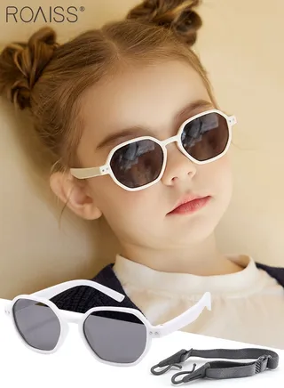 Hexagon Polarized Sunglasses for Babies, UV400 Protection Cute Beach Holiday Sun Glasses with Lightweight Flexible TPEE Frame and Elastic Strap for Boys Girls Age 0-3, White 
