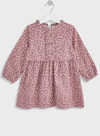 Girls Long Sleeve Floral Printed Dress 