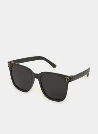 Letter Detail Solid Square Sunglasses 
