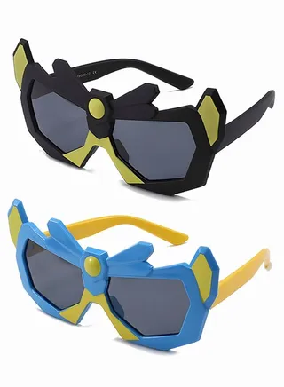 2 Pack Polarized Kids Sunglasses UV Protection Baby Cartoon Sun Glasses with Flexible TPEE Silicone Frame for Boys Girls  Age 0-3 Black and Blue 