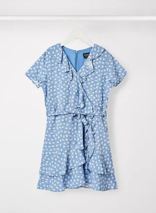 Teen Floral Wrap Dress Blue 