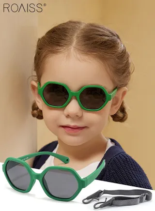 Hexagon Polarized Sunglasses for Babies, UV400 Protection Cute Beach Holiday Sun Glasses with Lightweight Flexible TPEE Frame and Elastic Strap for Boys Girls Age 0-3, Cactus Green 