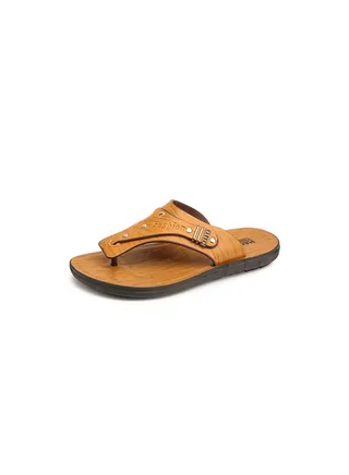 Men Leather Flip-flops Yellow 
