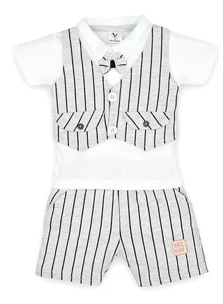 Macitoz T-shirt with attached Lined Waistcoat Bow tie and Shorts Clothing Set Dress for Baby Boys 