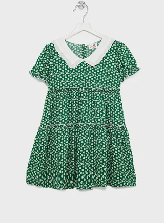 Girls Casual Printed Ruffle Dress 