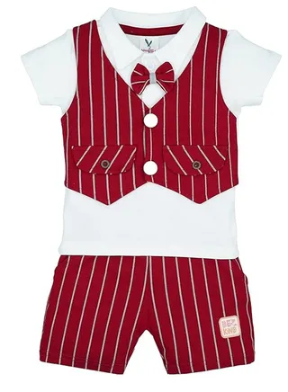 Macitoz T-shirt with attached Lined Waistcoat Bow tie and Shorts Clothing Set Dress for Baby Boys 