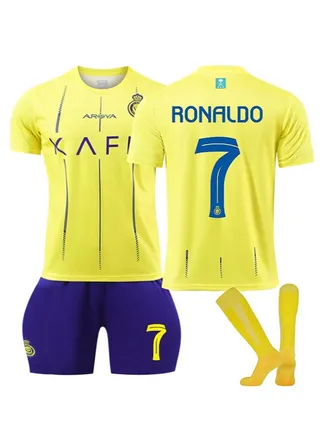 Kids Football Jersey Set - #7 Cristiano Ronaldo Complete Soccer Jersey Set with 1 Jersey, 1 Short and 1 Pair of Socks, Perfect Gift for Kids Children and Football Fans 