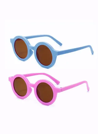 2 PCS Kids Sunglasses Retro Round Sunglasses for Kids Girls Boys Sunnies UV400 Protection Sun Glasses Flexible Frame for Girls Boys Age 2-10 Morandi Sunglasses Fashion Beach Holiday 
