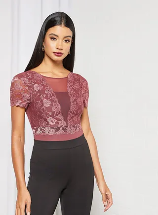 Lace Detail Bodysuit Red 