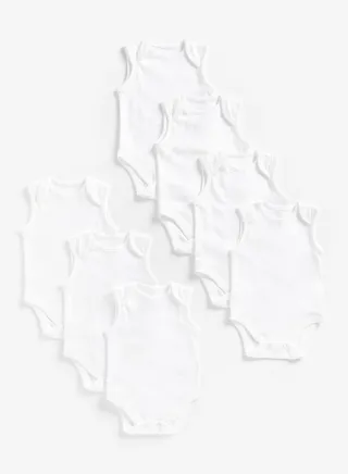 White Sleeveless Bodysuits 7 Pack 