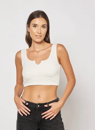Rib Singlet Top Offwhite 