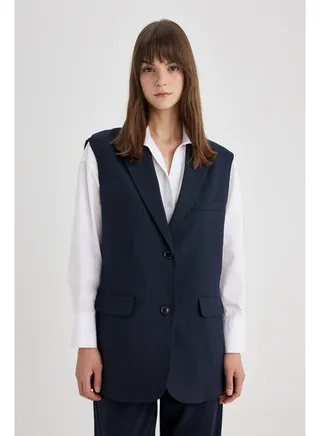 Woman Blazer Collar Sleeveless Vest 