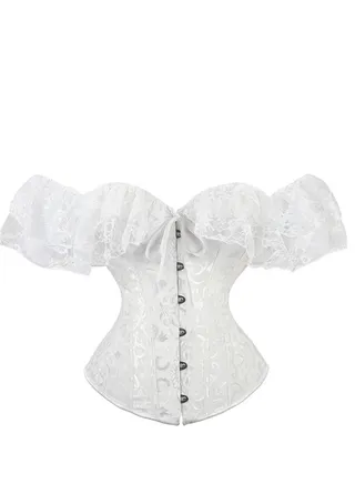Jacquard Lace Shoulder Strap Court Corset White 