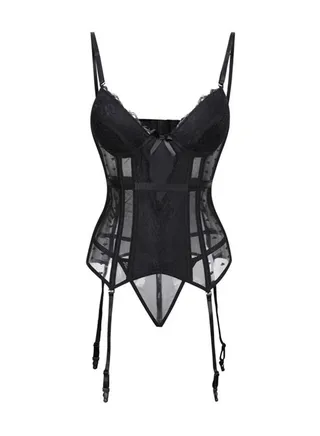 Fashion Waistband V-Neck Corset Black 