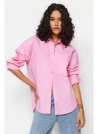 Pink Pocket Oversize Woven Shirt TWOAW24GO00279 