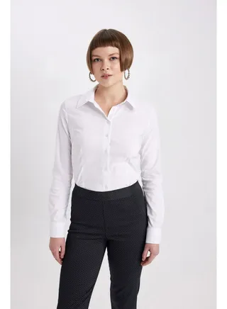 Woman Regular Fit Shirt Neck Woven Long Sleeve Shirt 
