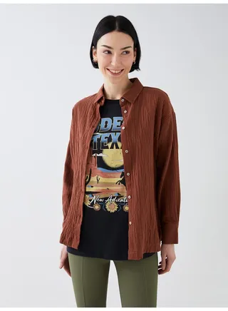 Plain Long Sleeve Women's Muslin Shirt 