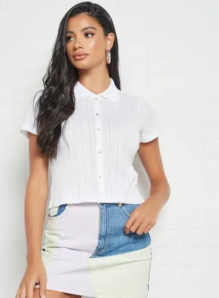 Knit Short Sleeve Top White 